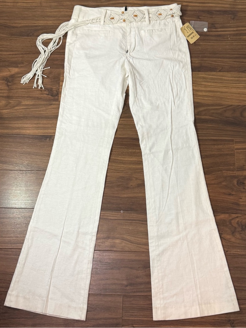 BNWT Buffalo Women’s Cream Wide-Leg Linen Pants with Braided Belt